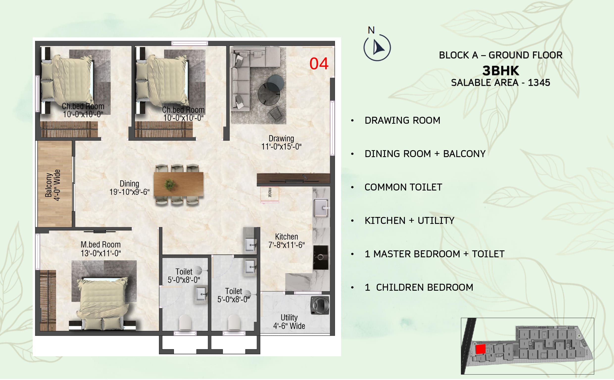 3 BHK Floor Plan